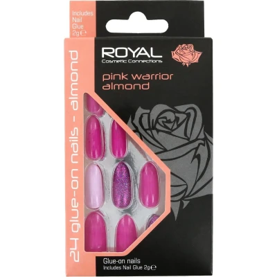 Afbeelding van Royal 24 Glue On Nail Tips Pink Warrior Almond (met nagellijm)