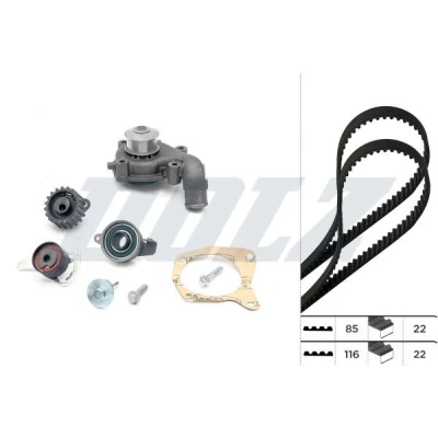Afbeelding van DOLZ KD029 Waterpomp + Distributieriem Set 116, 85 FORD: Escort 6