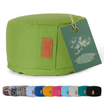 Afbeelding van #DoYourYoga Yoga kussen »Vishnu« rond meditatiekussen met bio organische boekweit schalen vulling H:15cm, diam.30cm lichtgroen