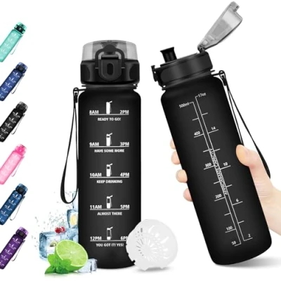 Afbeelding van KollyKolla Waterfles voor kinderen, 500 ml, met tijdschema, om te drinken, de sportschool, BPA vrij, kinderen en volwassenen, fietsen, school, yoga, sport, kantoor
