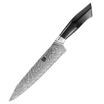 Afbeelding van Damascus 8&quot; Broodmes (67 lagen) Luxe &amp; Professioneel Vlijmscherp staal Keukenmes met lemmet van 21 cm G10 Handvat klinknagel mozaïek Xinzuo B32 Series