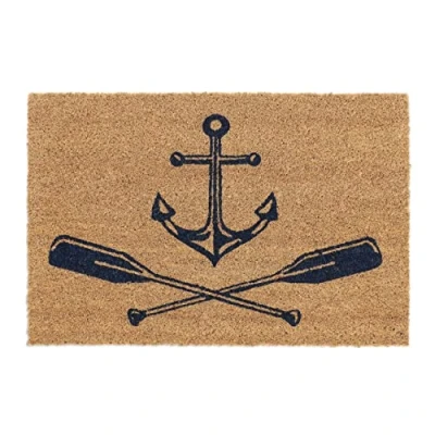 Afbeelding van Relaxdays Kokosdeurmat, met anker en roeimotief, 60 x 40 cm, antislip, waterdicht, deurmat voor binnen buiten, natuur/donkerblauw