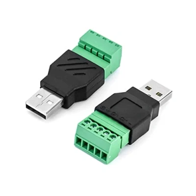 Afbeelding van QWORK® 2 stuks USB stekker, 2.0 A mannelijk naar 5 pins vrouwelijk, schroefklemmenblok voor opladen en gegevensoverdracht