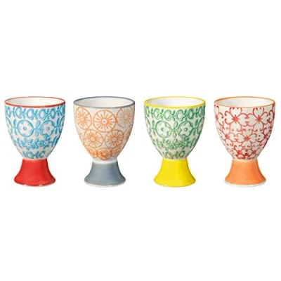 Afbeelding van Bloomingville Carla Express Set van 4 retro eierdopjes Ø 5 x H 7 cm rood blauw groen oranje keramiek