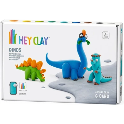 Afbeelding van Hey Clay Boetseerklei Dinosaurussen Pachycephalosaurus, Brachiosaurus en Stegosaurus (6 potjes)
