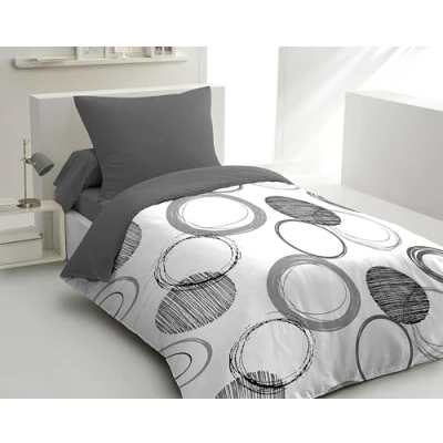 Image de Parure de couette microfibre Audace 1 housse 140x200 cm + taie d&#039;oreiller 63x63 Gris clair HOME LINGE PASSION