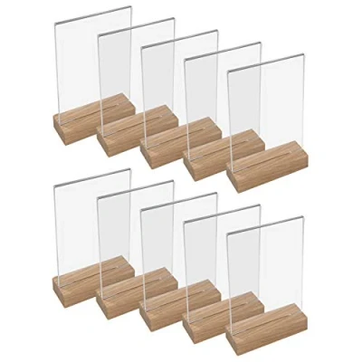 Afbeelding van HMF 46942 Acryl tafelstandaard met houten voet 10 stuks DIN A5 portretformaat glashelder