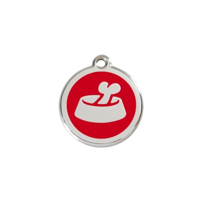 Afbeelding van Bone in Bowl Red roestvrijstalen hondenpenning small/klein dia. 2 cm RedDingo