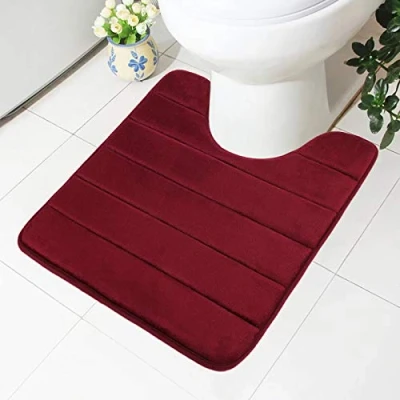 Afbeelding van Homaxy Antislip badmat van traagschuim, zacht, met uitsparing, 50 x 60 cm, absorberend, wasbaar, voor toilet, wijnrood