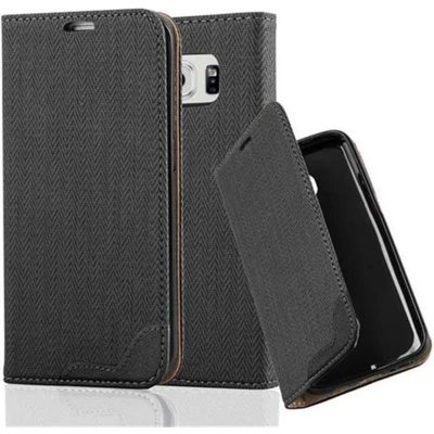 Afbeelding van Cadorabo Hoesje geschikt voor Samsung Galaxy S6 EDGE in EBONY ZWART Beschermhoes met standfunctie en kaartvak bastlook Book Case Cover Etui