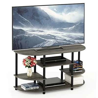 Afbeelding van TV standaard met afwijkend design en veranderende pootplanken, hout, Frans eiken grijs/zwart, 39,5 x 106,78 57,79 cm