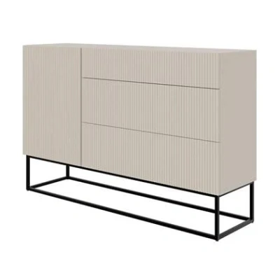 Afbeelding van Selsey Veldio Dressoir 3 lades 140 cm Grijsbeige met gouden poten