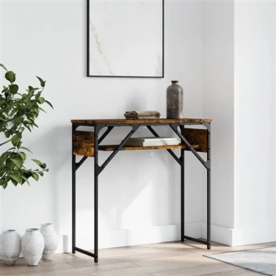 Afbeelding van vidaXL Wandtafel met schap 75x30x75 cm bewerkt hout gerookt eiken
