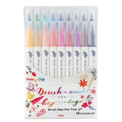 Image de Pochette de 18 feutres pinceau bi pointe Pentel