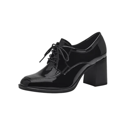 Afbeelding van Tamaris Veterpumps, Dames, Maat: 37, Black patent Imitatieleer/ textiel