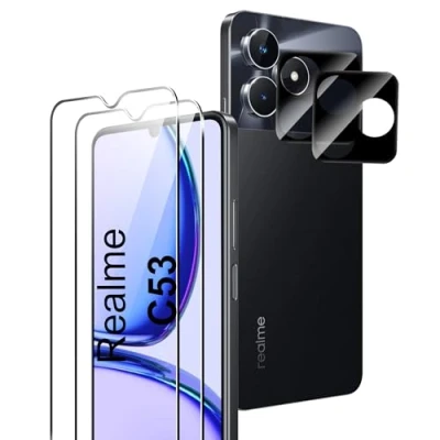 Afbeelding van Rojeuinn Voor Realme C53 gehard glas, 2 stuks displaybeschermfolie + achtercamerabescherming, [zonder luchtbellen] [krasbestendig] [extreem duurzaam] [9H hardheid]