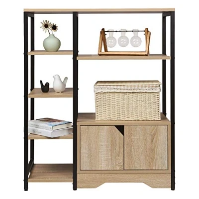 Afbeelding van WOLTU RGB08hei Boekenkast met kast, keukenrek, bureaurek van metaal en MDF, 80 x 35 97 cm, licht eiken