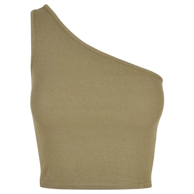 Afbeelding van Urban Classics Cropped Asymmetric Top, Dames, Maat: Large, Khaki
