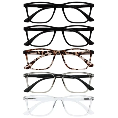 Afbeelding van OPULIZE NYX Lunettes lumière bleue pour femme et homme de lecture Anti éblouissement d&#039;ordinateur Pack 5 Protection UV Rectangulaire Noir Marron Gris Clair + 1.00