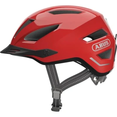 Afbeelding van ABUS Pedelec 2.0 City helm fietshelm met achterlicht en regenkap voor stadsverkeer dames heren rood L, (blaze rood), L (56 62 cm)