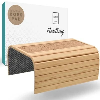 Afbeelding van Sofa tray, flexibel voor armen, natuurlijke hoogte, dienend bank, bamboe natuur (L (met korte))