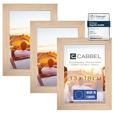 Afbeelding van CABBEL Set van 3 fotolijsten, 13 x 18 cm mdf hout met onbreekbaar acrylglas naturel