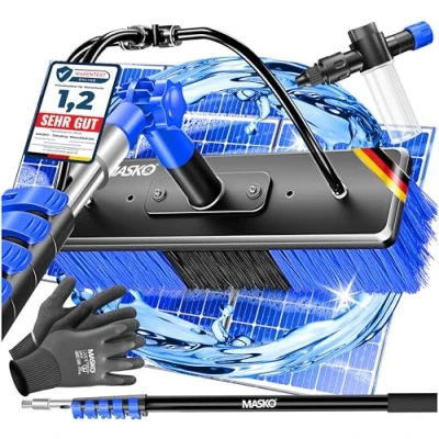 Afbeelding van MASKO® telescopische wasborstel met wateraansluiting, reinigingsborstel uittrekbare telescoopsteel, bezem, reiniging van ramen en PV installaties, borstelharen