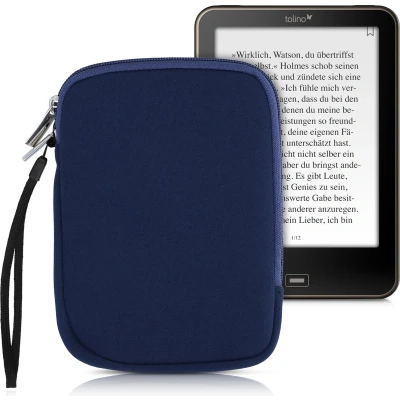 Afbeelding van kwmobile beschermhoes voor eReader neopreen donkerblauw 17 x 12 2 cm binnenafmetingen