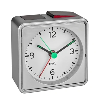 Afbeelding van TFA Dostmann 60.1013.54 Wekker Kwarts Zilver Alarmtijden 1 Fluorescerende Wijzers