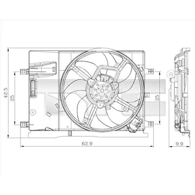 Afbeelding van TYC 809 0018 Radiator Ventilator voor voertuigen Met airco 390 240 ventilatorraamwerk, belastingsweerstand OPEL: Corsa E Hatchback, Adam