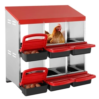 Image de VEVOR Pondoir à Poules 6 Compartiments Boîte en Métal avec Nichoirs Inclinés