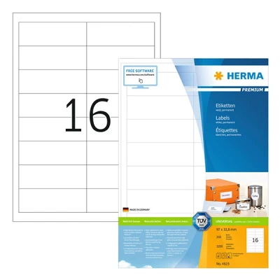 Image de Herma Premium 4619 étiquettes adhésives permanentes A4 97 x 33,8 mm (3200 étiquettes) blanc