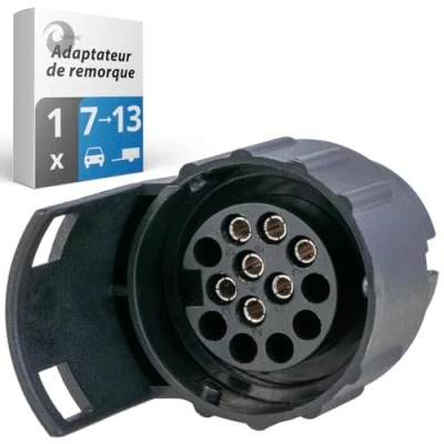 Afbeelding van valonic Aanhangeradapter 7 pins naar 13 zwart voor personenauto&#039;s, aanhangers, vrachtwagens, caravans
