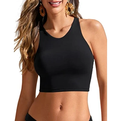 Afbeelding van CRZ YOGA Dames Bikinitops Racerback Zwempak Top Sneldrogend Gewatteerd Crop Top, zwart., 42
