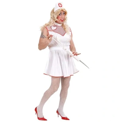 Afbeelding van Widmann Potloodventer &amp; Travestiet Kostuum Mannelijke Verpleegster XL Wit / Beige Carnavalskleding Verkleedkleding