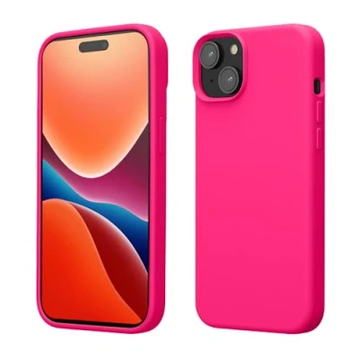 Afbeelding van kwmobile telefoonhoesje geschikt voor iPhone 15 Plus Hoesje met siliconen coating Smartphone case in neon roze