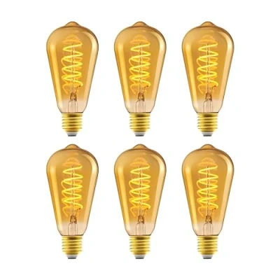 Afbeelding van Amazon Basics Vintage led lamp, E27 fitting, antieke stijl, retro amberglas, ST64, 4 W (komt overeen met 25 W), 1800 K, zeer warm licht, 6 stuks