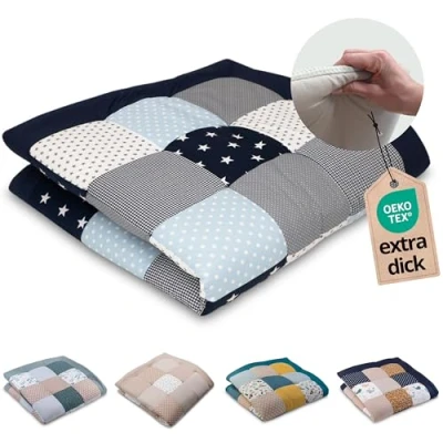 Afbeelding van ULLENBOOM ® kruipdeken l speeldeken in de maten 140x140 cm, ideaal speelkleed voor box I blauw lichtblauw grijs