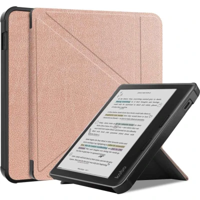 Afbeelding van iMoshion Ereader Cover / Hoesje Geschikt voor Kobo Libra Colour Origami Bookcase e reader Rosé goud