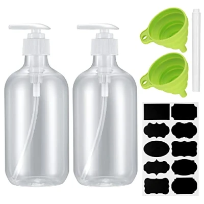 Afbeelding van Shampoo om te vullen, douchegeldispenser, leeg, navulbaar, voor lotions, shampoo, met stickers, 2 stuks