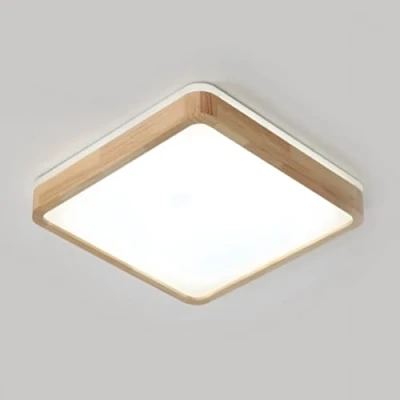 Afbeelding van YYUTLUO Houten led plafondlamp, vierkante lamp van natuurlijk hout, gloed 360 graden, koud wit 6000 K, 18 W, 1600 lm, woonkamer, keuken, eetkamer, hal, huis, kantoor, kinderkamer, kantoor (diameter 30