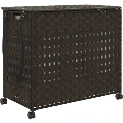 Afbeelding van Wasmand op wielen 66x35x60 cm rattan donkerbruin