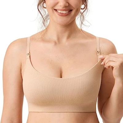 Afbeelding van MOMANDA Borstvoedingsbeha voor dames, naadloos, sport, moederschap, gevoerd, bralette, Beige 2