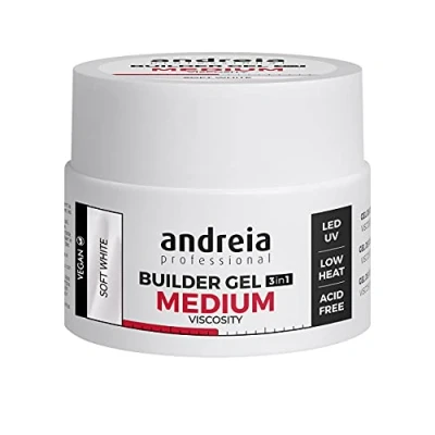 Afbeelding van Andreia Professional Bouwgel voor nagels, gemiddelde viscositeit, perfect als basis en toplaag, led uv nagelkunstset, veganistisch neutraal van koolstof, zacht wit, 44 g