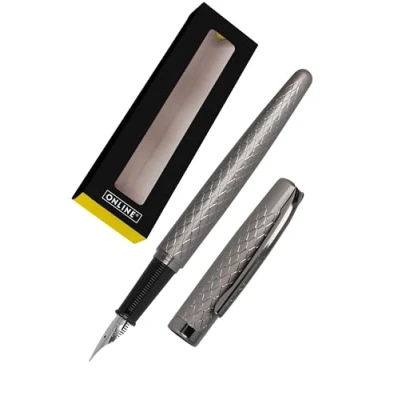 Afbeelding van ONLINE Eleganza Diamond Titanium vulpen van hoogwaardig metaal, gemiddelde veerdikte, metalen clip, met inktpatroon, inktkleur: blauw, voor standaard cartridges,