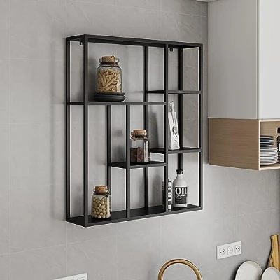 Afbeelding van Wandplank Jämijärvi staal 90x75x18 cm zwart