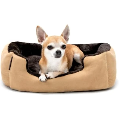 Afbeelding van lionto Hondenbed, hondenkussen, hondenmand, omkeerbaar kussen, maat S, 50 x 37 cm, bruin/beige