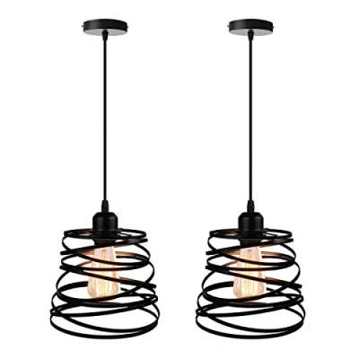 Afbeelding van IDEGU Set van 2 Hanglampen Moderne Creatieve Kroonluchter Plafondlamp Design Spiraal Cascade Vintage Metaal E27 Hanglamp voor Slaapkamer Woonkamer 20 cm (zwart)