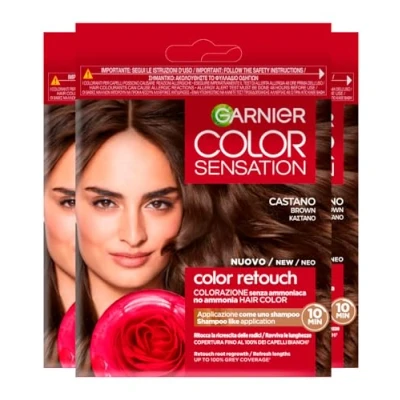 Afbeelding van Garnier Color Sensation Retouch Permanente haarkleur voor herhaling, 100% wit haar, eenvoudig aan te brengen, kastanjebruin, 3 tinten