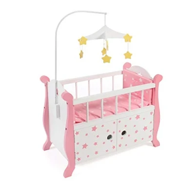Afbeelding van Bayer Chic 2000 Houten Poppen ledikantje met mobiel Pink Stars